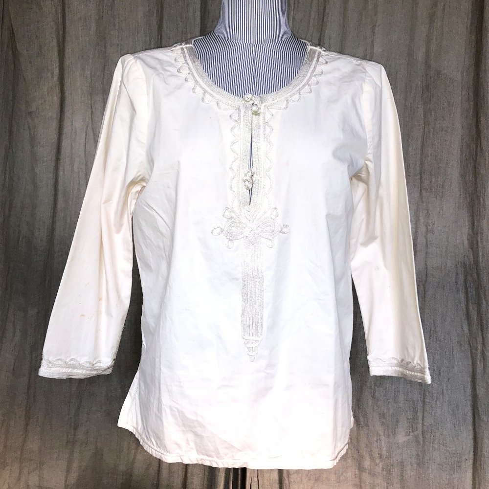 Calypso white embroidered ethnic tunic top M